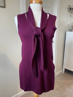 GNW Sleeveless Ribbed Scarf Tie Top Plum/Purple Small